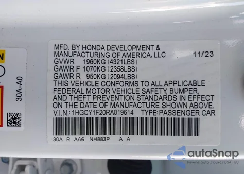 2024 Honda Accord Lx from USA, damaged, VIN 1HGCY1F20RA019614